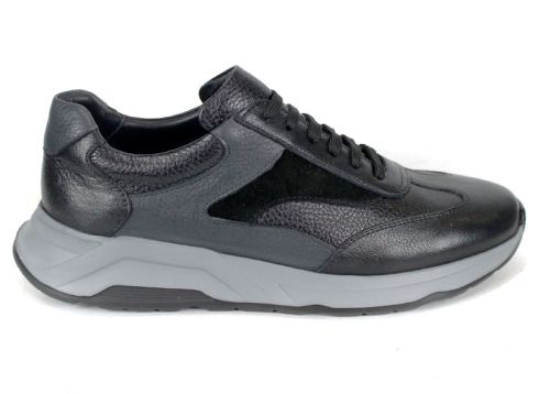 pantofi sport bărbătești Élan Gris din piele naturală și velur negru și gri cu talpă flexibilă gri