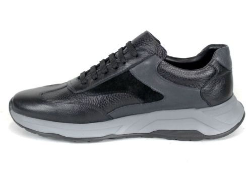 pantofi sport bărbătești Élan Gris din piele naturală și velur negru și gri cu talpă flexibilă gri