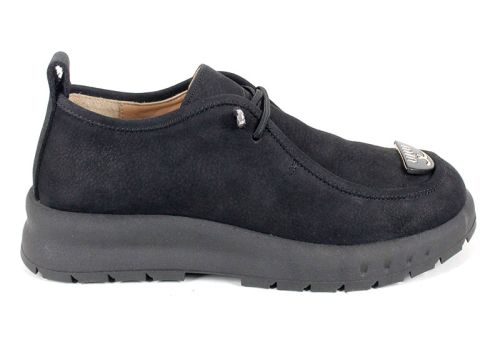 Pantofi damă Linea Libera din nubuc natural cu șireturi elastice și talpă din cauciuc – culoare negru