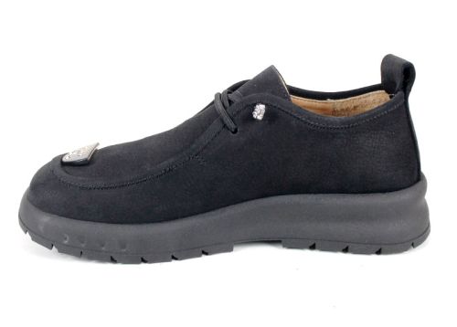 Pantofi damă Linea Libera din nubuc natural cu șireturi elastice și talpă din cauciuc – culoare negru