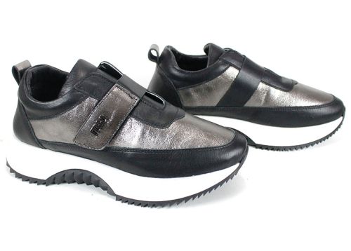 Pantofi sport dama Nova Stella din piele naturală – negru și platină
