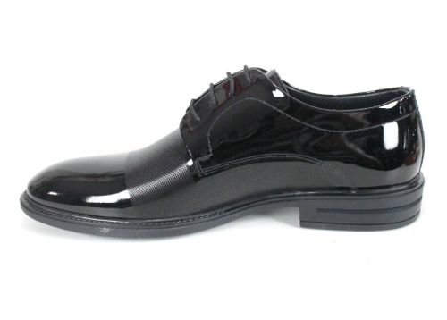 Pantofi bărbați Alek toamnă-iarnă din lac natural negru cu laser