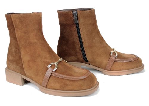 Ghete damă Eleganza din velur natural scorțișoară
