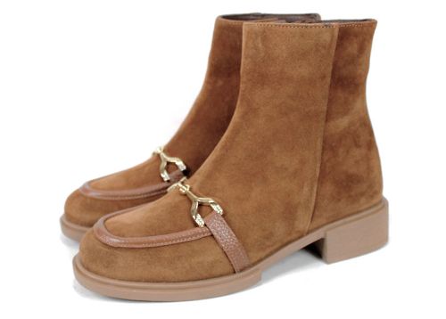 Ghete damă Eleganza din velur natural scorțișoară