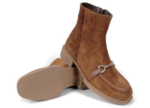 Ghete damă Eleganza din velur natural scorțișoară