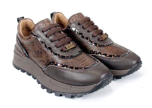 Pantofi sport damă Linea Noble – piele naturală, nuanțe maro