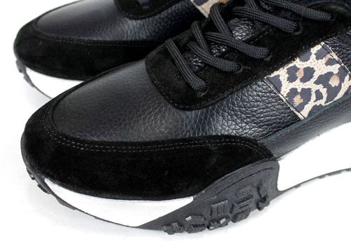 Pantofi sport damă Fiera Nero – piele naturală, iarnă, detaliu leopard
