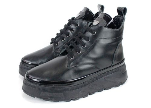 Ghete sport damă Night Nova din piele naturală – negre