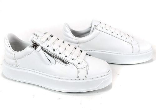 Sneakers damă Aero Bianca – piele naturală, alb cu fermoar
