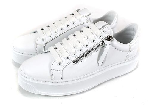 Sneakers damă Aero Bianca – piele naturală, alb cu fermoar