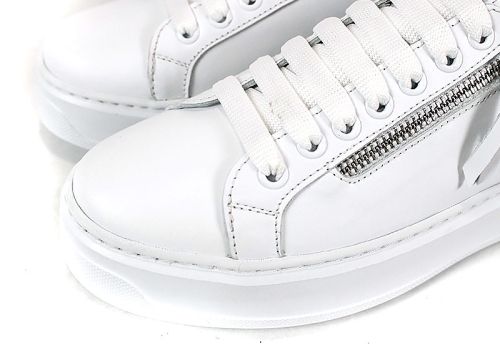 Sneakers damă Aero Bianca – piele naturală, alb cu fermoar