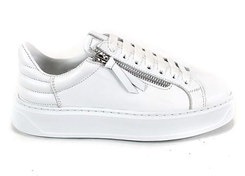 Sneakers damă Aero Bianca – piele naturală, alb cu fermoar