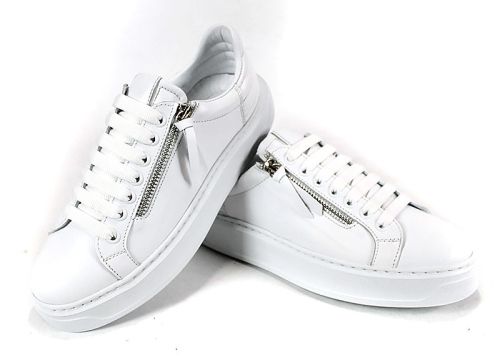 Sneakers damă Aero Bianca – piele naturală, alb cu fermoar