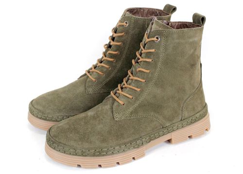 Pantofi tip clarks Verde Road – piele velur verde, talpă cusută