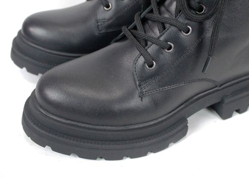 Ghete damă Fiera – piele naturală, negre, cu șireturi și fermoar