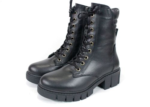 Ghete damă Linea Ombra din piele naturală – negre, cu toc mediu și blană călduroasă | Peshtera Stil