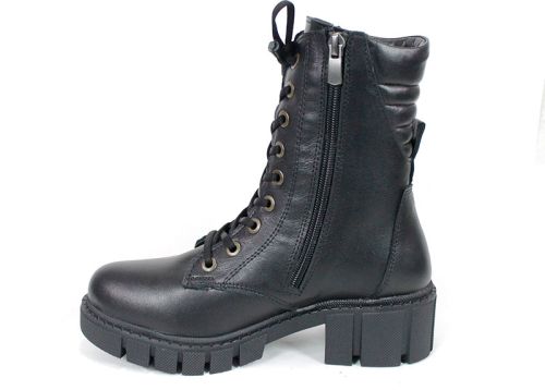 Ghete damă Linea Ombra din piele naturală – negre, cu toc mediu și blană călduroasă | Peshtera Stil