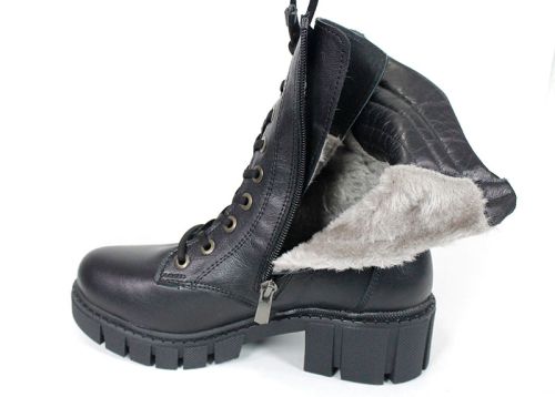 Ghete damă Linea Ombra din piele naturală – negre, cu toc mediu și blană călduroasă | Peshtera Stil