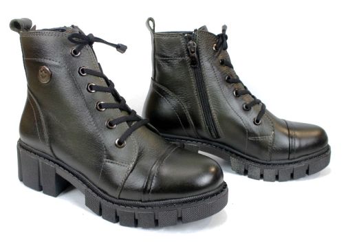 Cizme joase de dama din piele naturala de culoare verde inchis - Model Julie