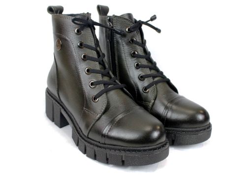 Cizme joase de dama din piele naturala de culoare verde inchis - Model Julie