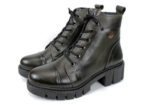 Cizme joase de dama din piele naturala de culoare verde inchis - Model Julie