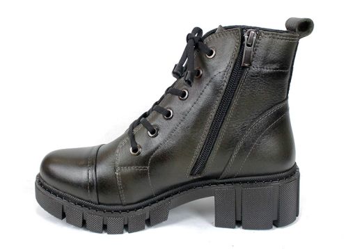 Cizme joase de dama din piele naturala de culoare verde inchis - Model Julie