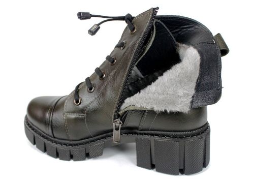 Cizme joase de dama din piele naturala de culoare verde inchis - Model Julie