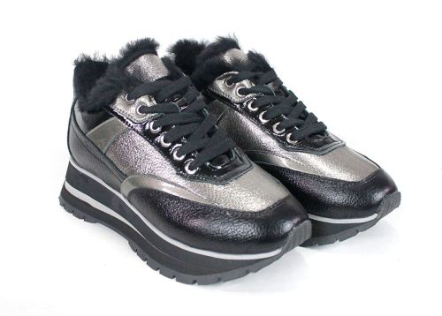 Pantofi sport dama Nova Stella din piele naturală – negru și platină