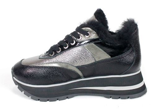 Pantofi sport dama Nova Stella din piele naturală – negru și platină