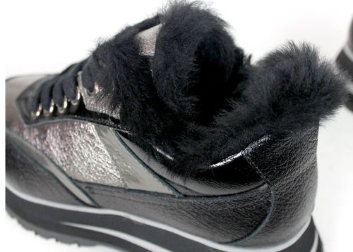 Pantofi sport dama Nova Stella din piele naturală – negru și platină