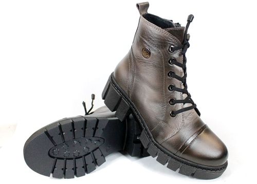 Cizme joase de dama din piele naturala de culoare verde inchis - Model Julie