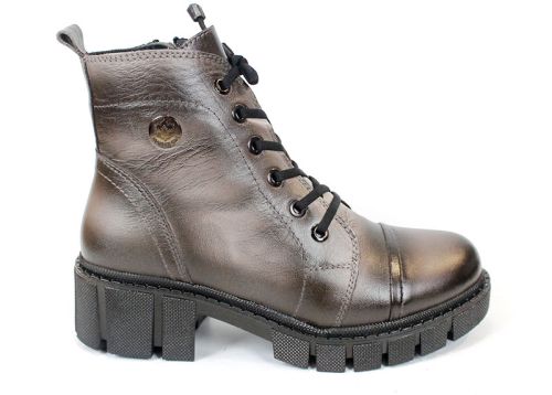 Cizme joase de dama din piele naturala de culoare verde inchis - Model Julie