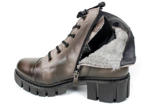 Cizme joase de dama din piele naturala de culoare verde inchis - Model Julie