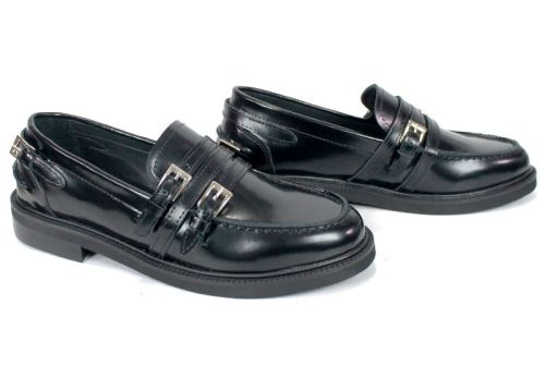 Pantofi damă eleganți Veora – lac natural texturat negru, interior piele