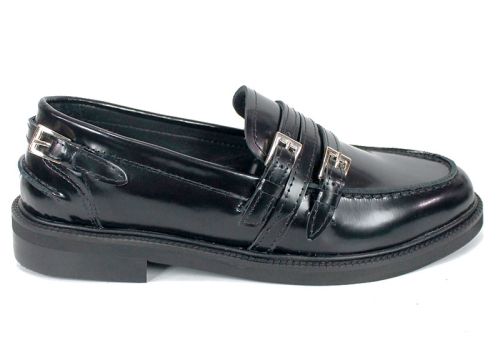 Pantofi damă eleganți Veora – lac natural texturat negru, interior piele