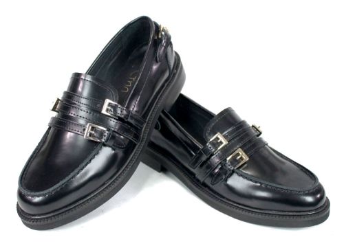 Pantofi damă eleganți Veora – lac natural texturat negru, interior piele