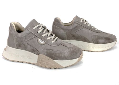 Pantofi sport damă Avileta – piele vizon și velur cu detaliu auriu, interior piele