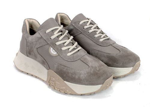 Pantofi sport damă Avileta – piele vizon și velur cu detaliu auriu, interior piele