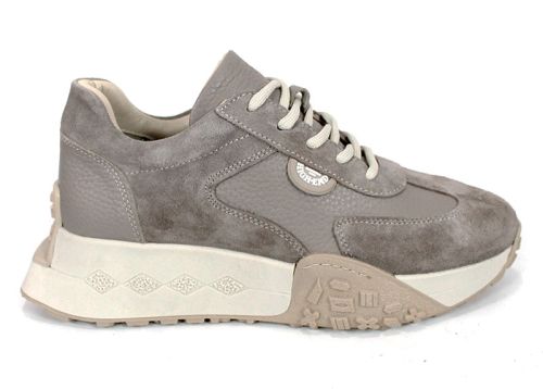 Pantofi sport damă Avileta – piele vizon și velur cu detaliu auriu, interior piele