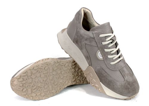 Pantofi sport damă Avileta – piele vizon și velur cu detaliu auriu, interior piele