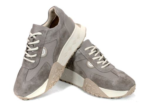 Pantofi sport damă Avileta – piele vizon și velur cu detaliu auriu, interior piele