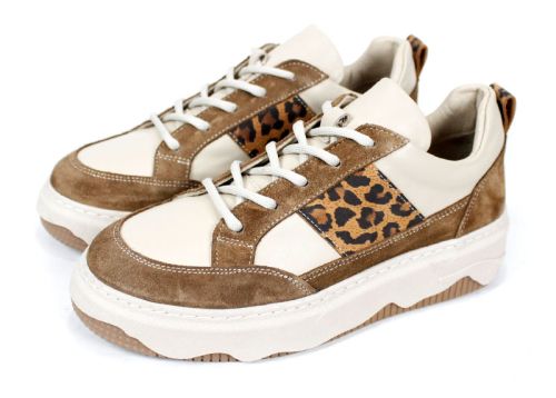 Pantofi sport damă Avileta – piele vizon și velur cu detaliu auriu, interior piele