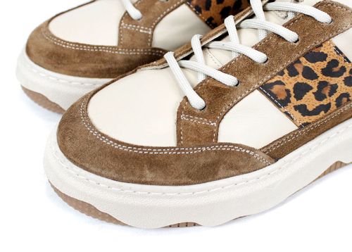 Pantofi sport damă Avileta – piele vizon și velur cu detaliu auriu, interior piele