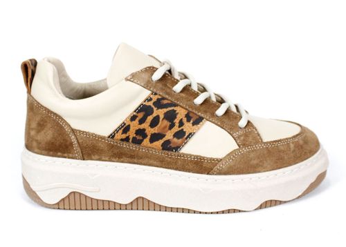 Pantofi sport damă Avileta – piele vizon și velur cu detaliu auriu, interior piele