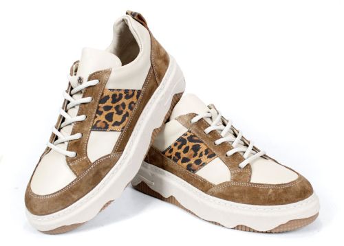 Pantofi sport damă Avileta – piele vizon și velur cu detaliu auriu, interior piele