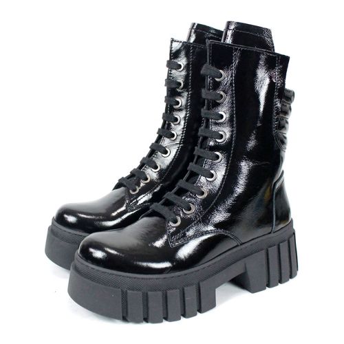 Ghete damă Nova Rebel – lac natural negru, talpă groasă cusută