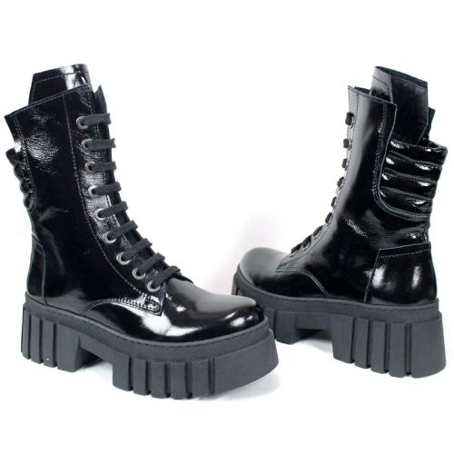 Ghete damă Nova Rebel – lac natural negru, talpă groasă cusută