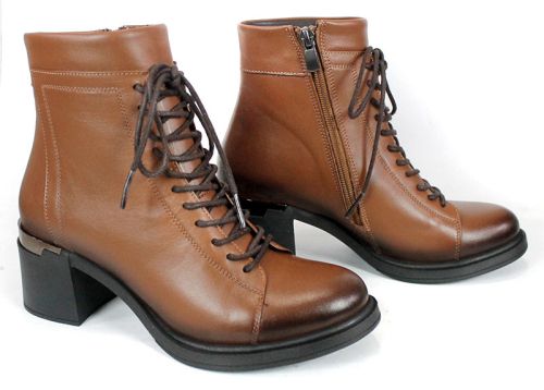 Botine damă Nera Forte – piele naturală, negre, cu șiret și fermoar