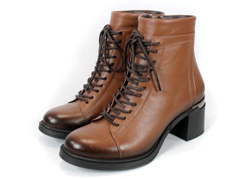 Botine damă Nera Forte – piele naturală, negre, cu șiret și fermoar