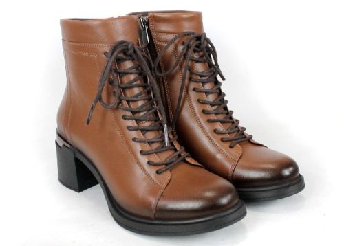 Botine damă Nera Forte – piele naturală, negre, cu șiret și fermoar